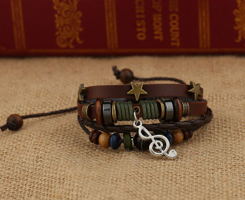 Nyt Armbånd Beaded Læder Musikalsk Symbol Legering Musiknote