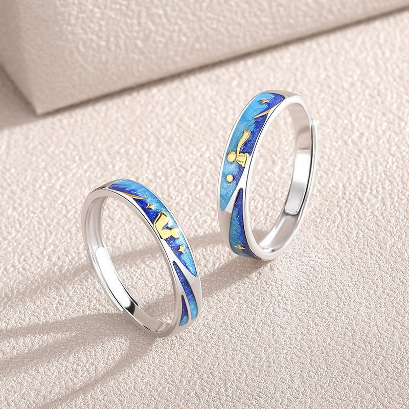 Original Parring 925 Sterling Sølv Ring Mænd Og Kvinder Par Design Åben