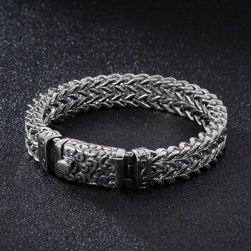 Personlighed Firkantet Fiskeskala Titanium Stålarmbånd Skull Punk Mænds Retro Mønster Rustfrit Stål Armbånd