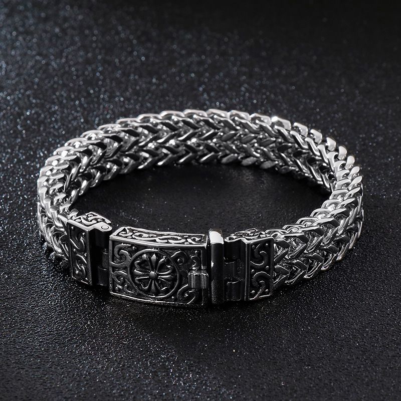 Personlighed Firkantet Fiskeskala Titanium Stålarmbånd Skull Punk Mænds Retro Mønster Rustfrit Stål Armbånd