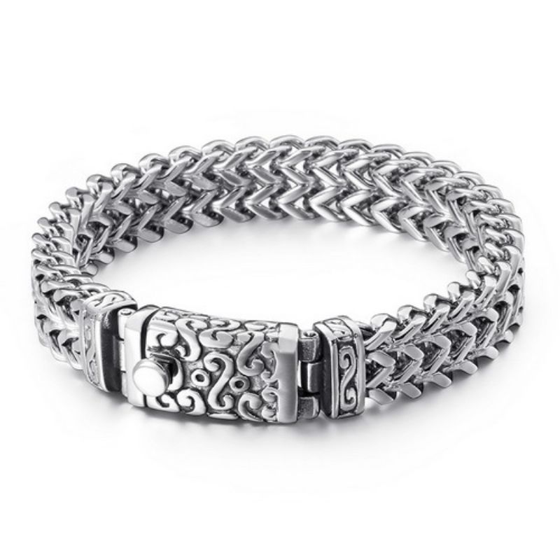 Personlighed Firkantet Fiskeskala Titanium Stålarmbånd Skull Punk Mænds Retro Mønster Rustfrit Stål Armbånd