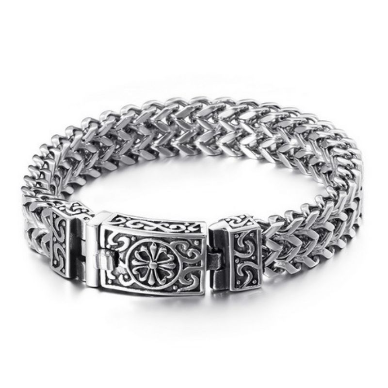 Personlighed Firkantet Fiskeskala Titanium Stålarmbånd Skull Punk Mænds Retro Mønster Rustfrit Stål Armbånd