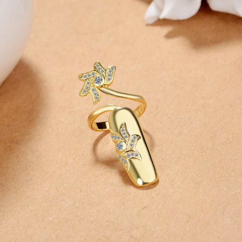 Personlighed Mode Kreativ Åbning Ring A Kvinders Temperament Diamond Nail Set Smykker