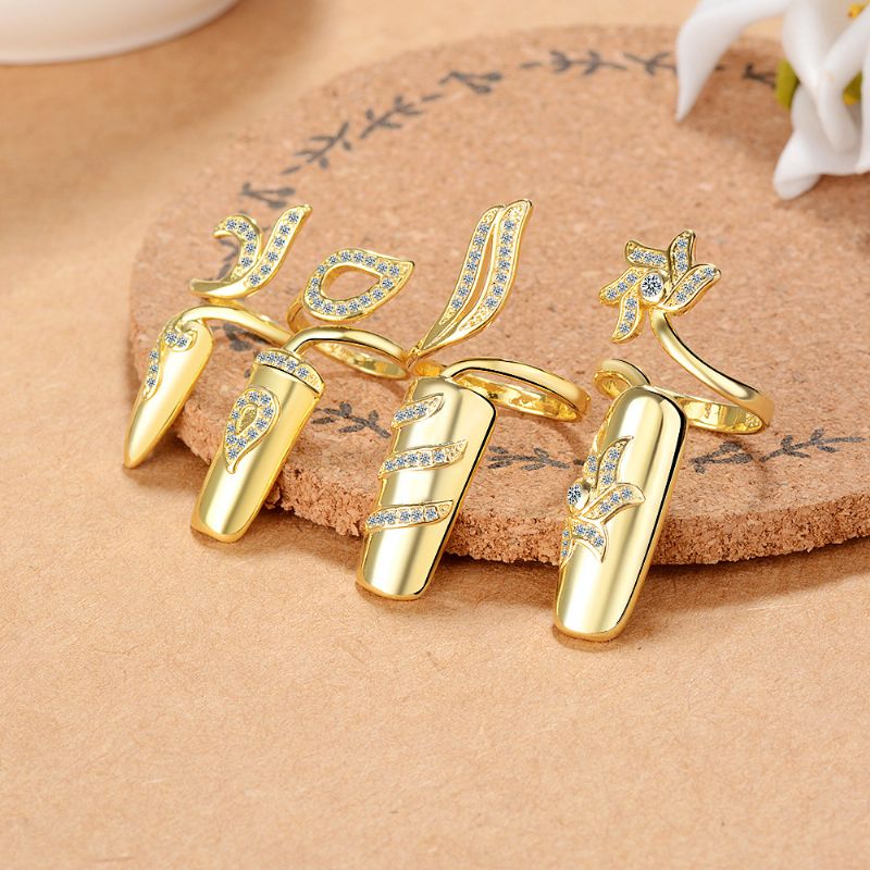 Personlighed Mode Kreativ Åbning Ring A Kvinders Temperament Diamond Nail Set Smykker