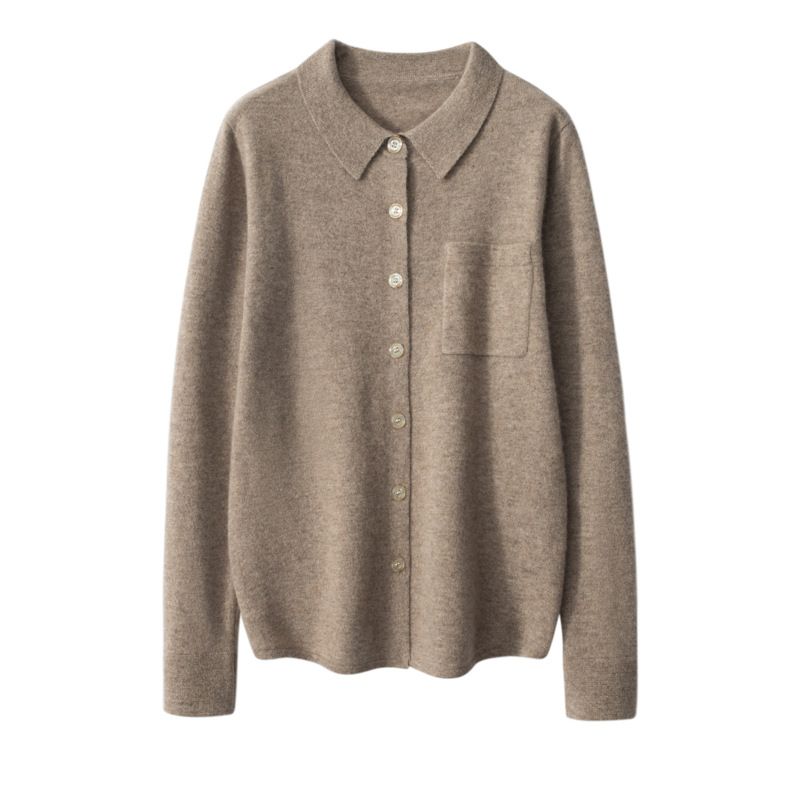 Polo Krave Skjorte Dame Strikket Cardigan Ny Med Lommer Professionel
