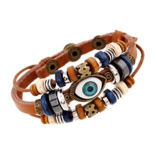Populære Smykker Nye Beaded Eyes Læder Armbånd Træk Justering Par