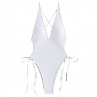 Ren Farve V-hals Bikini I Ét Stykke Sexet Badedragt Dame 2023 Ny Højtaljet Trekantet