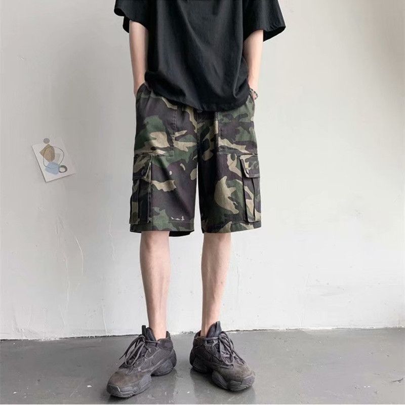 Retro Camouflage Overalls Til Mænds Løse Sommer Tynde Casual Fem Point