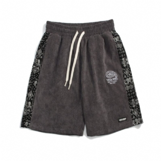 Retro Cashew Flower Stitching Shorts Mænd Loose Wide Leg Corduroy Casual Five Points
