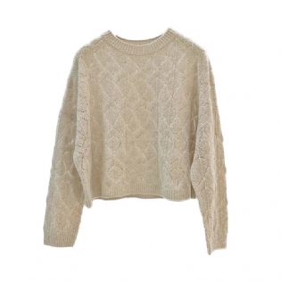 Retro Løs Rund Hals Hul Strikbluse Merino Australsk Uldtrøje Tynde Snit Kvinder