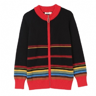 Retro Stand-up Krave Langærmet Stribet Strik Cardigan Kvinder Forår Ny Sweater Frakke