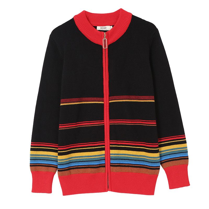 Retro Stand-up Krave Langærmet Stribet Strik Cardigan Kvinder Forår Ny Sweater Frakke