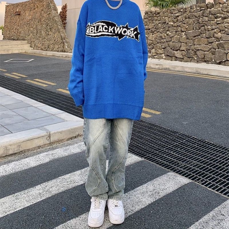 Retro Tredimensionelle Straight Jeans Mænds Løse Mellemhøjde
