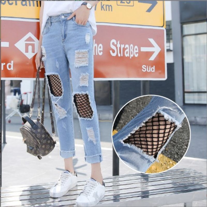 Rippede Jeans Damer Lys Farve Lige Løs Crop