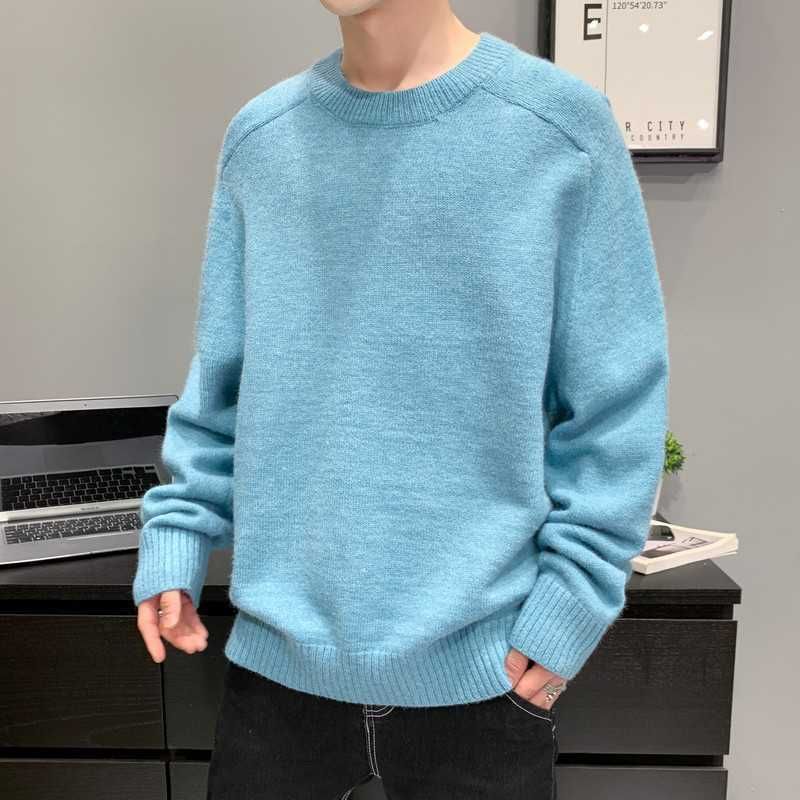 Rundhalset Sweater Herre Tyk Strikket Frakke Trendy Varm Top