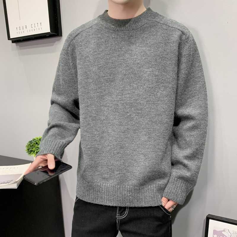 Rundhalset Sweater Herre Tyk Strikket Frakke Trendy Varm Top