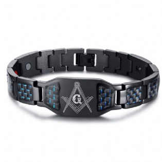 Rustfrit Stål Armbånd Frimurer Kulfiber Magnetisk Energi Sort Titan Til Mænd