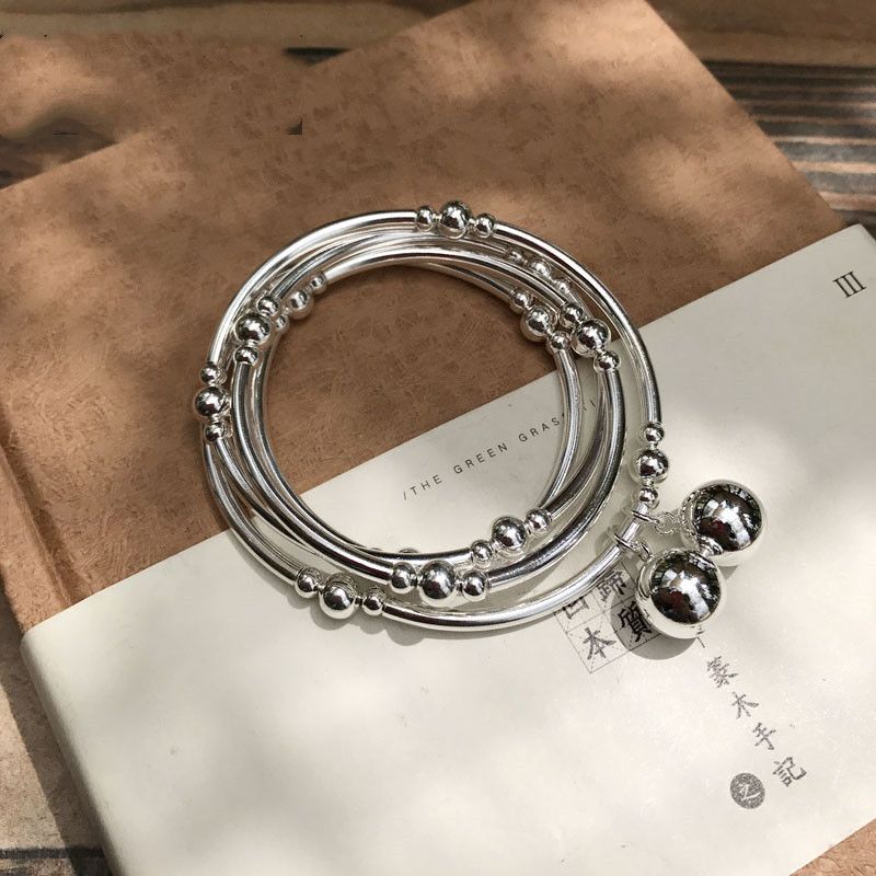 S925 Silver Bend Tube Lille Kugle Sølvperler Armbånd Fire Ringe Original Diy Beaded Gave Til Kvinder