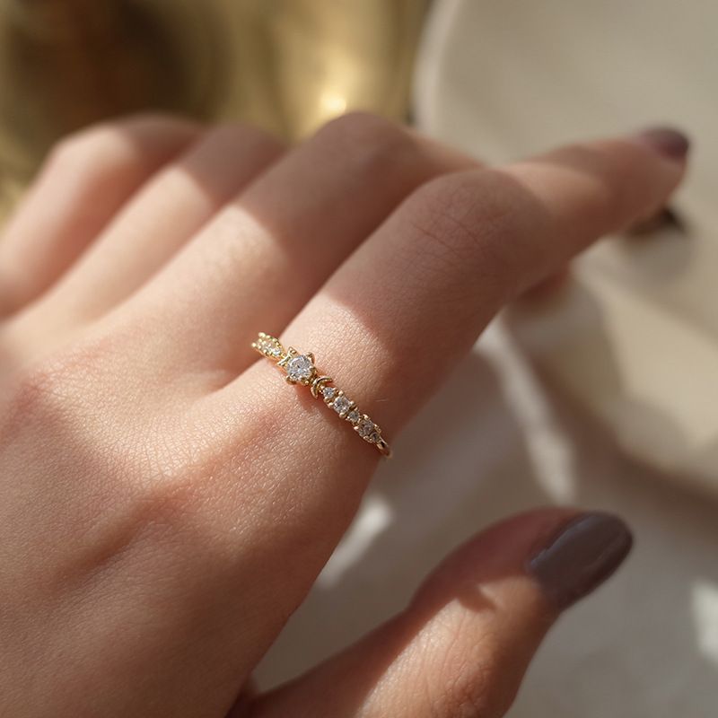 S925 Sterling Sølv Belagt Med 14k Guld Udsøgt Og Super Flash Diamantbesat Åben Ring Temperament Hun