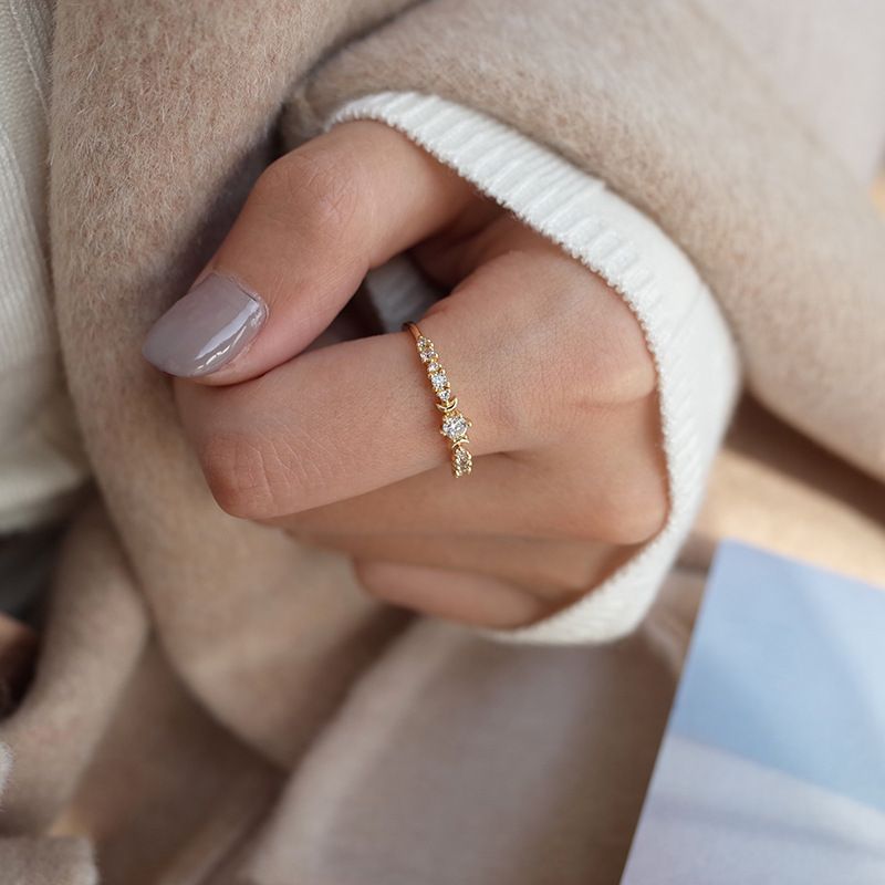 S925 Sterling Sølv Belagt Med 14k Guld Udsøgt Og Super Flash Diamantbesat Åben Ring Temperament Hun