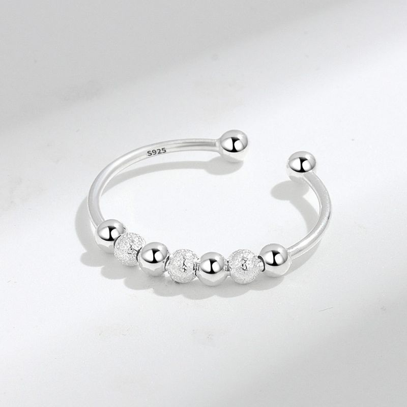 S925 Sterling Sølv Dekompression Angst Ring Beaded Hun