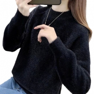 Senna Sweater Dame 2023 Efterår Og Vinter Ny Løs Mink Fløjl Rund Hals Skjorte Fortykket Strik Top