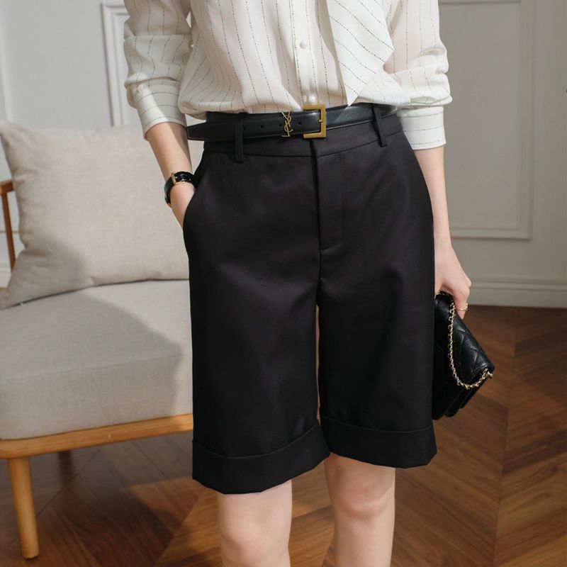 Shorts Dame Højtalje Lige Khaki Casual Cropped Bukser