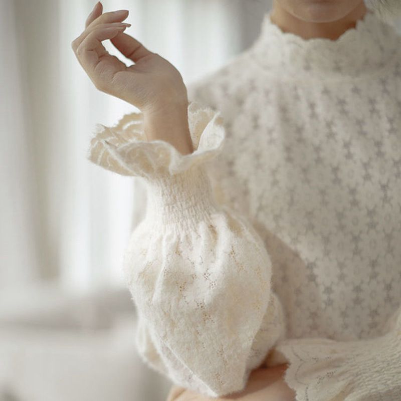 Skjorte Dame Børstet Puff Sleeves Pullover Løse Lange Ærmer