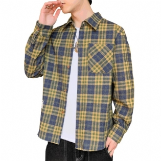 Skjorte Herre Casual Langærmet Løs Plaid Cardigan Top