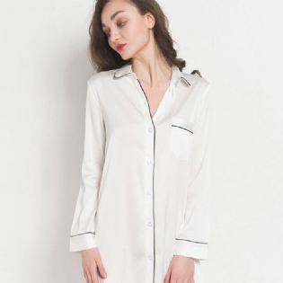 Skjorte Pyjamas Dame Natkjole Slim Fit Langærmet Hjemmetøj