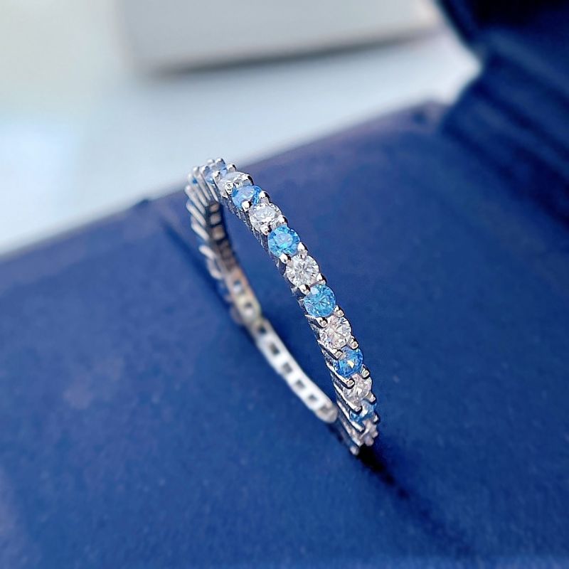Smykker S925 Sølv Farvet Ædelsten Ny Design Ring Personlighed Fin Række Af Diamanter
