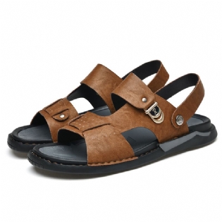 Sommer 2023 Nye Lædersandaler Til Mænd Udendørs Åndbare Hjemmesko Mode Retro Casual Strandsko