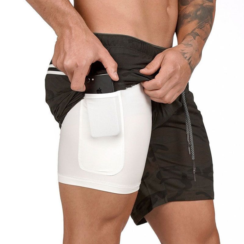 Sommer Mænds Fitness Fritid Sport Cropped Bukser Sportshorts Løbesport Dobbeltbukser