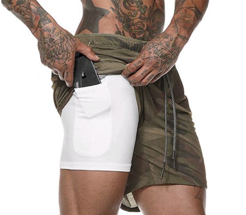 Sommer Mænds Fitness Fritid Sport Cropped Bukser Sportshorts Løbesport Dobbeltbukser