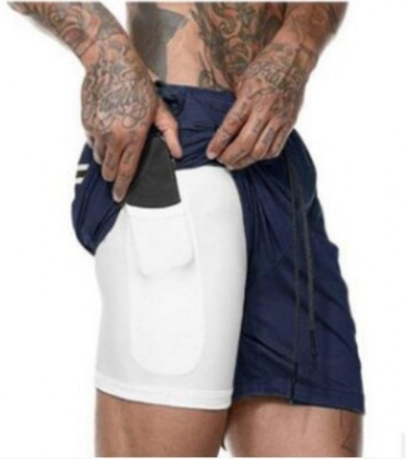 Sommer Mænds Fitness Fritid Sport Cropped Bukser Sportshorts Løbesport Dobbeltbukser