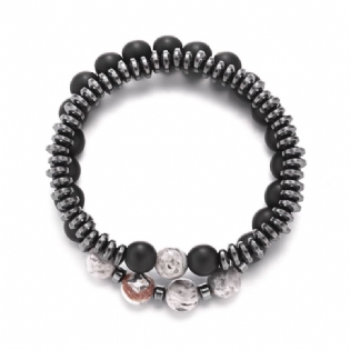 Sort Galdesten Frosted Stone Kombination Beaded Mænds Armbånd To Pack Fashion