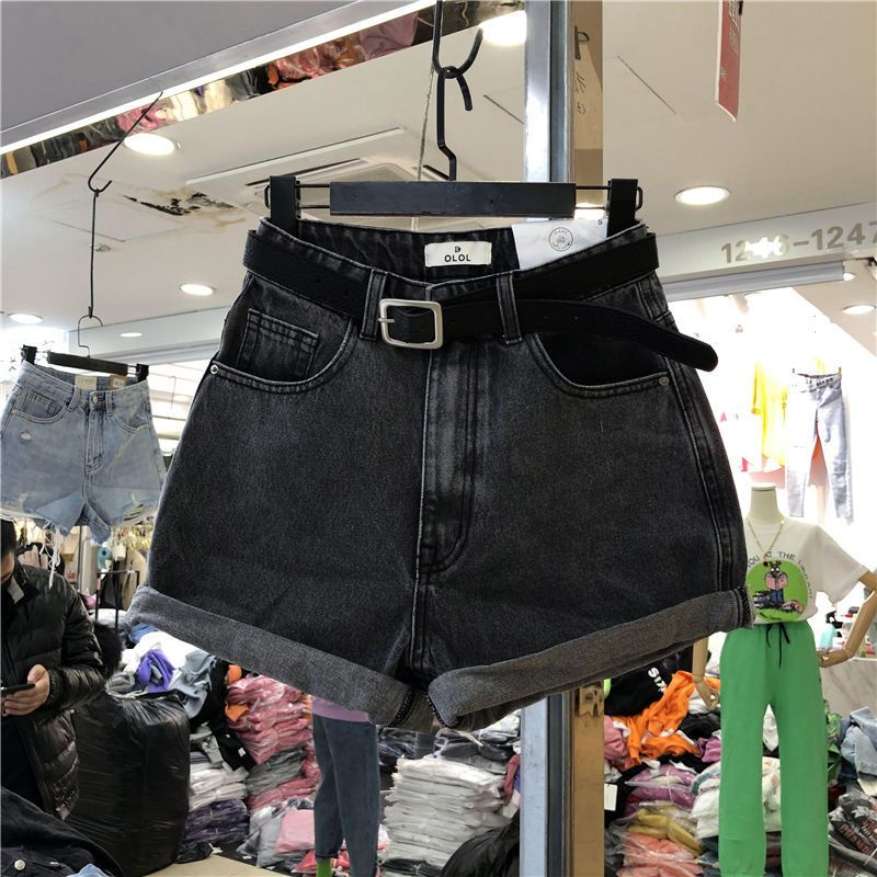 Sorte Og Grå Denimshorts Dame Højtaljede Brede Ben Løse