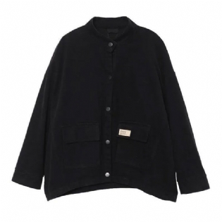 Standkrave Arbejdstøj Dame Denimjakke Casual Jakke Løs Cropped Cardigan