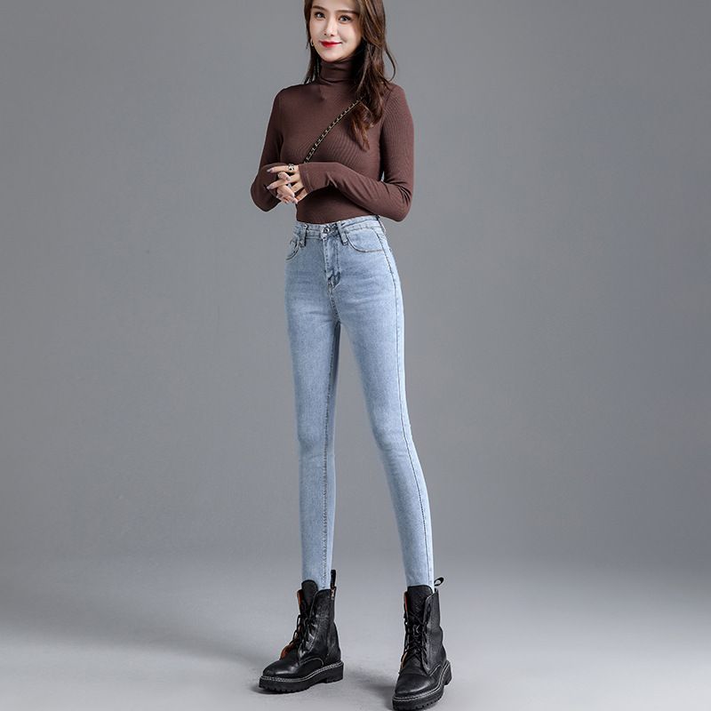 Stretch Højtaljede Jeans Dame Skinny Slim