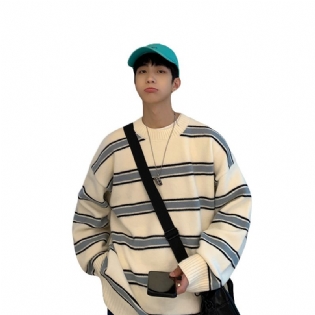 Stribet Rundhalset Sweater Herre Pullover 2023 Langærmet Trendy Løs Strik