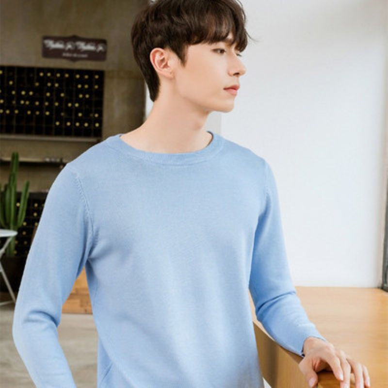 Strik Herre Sweater Med Rund Hals Fortykket Løs V-hals Pullover Lange Ærmer