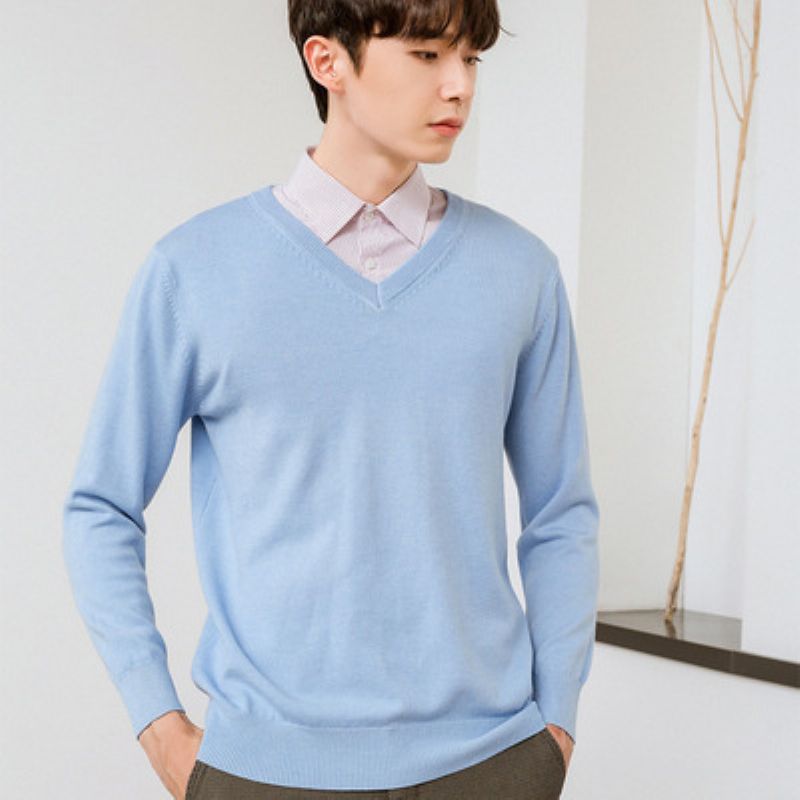 Strik Herre Sweater Med Rund Hals Fortykket Løs V-hals Pullover Lange Ærmer