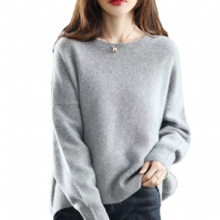 Strik Til Kvinder 2023 Efterår Og Vinter Ny Rundhalset Pullover Ensfarvet Sweater Med Løs Bund
