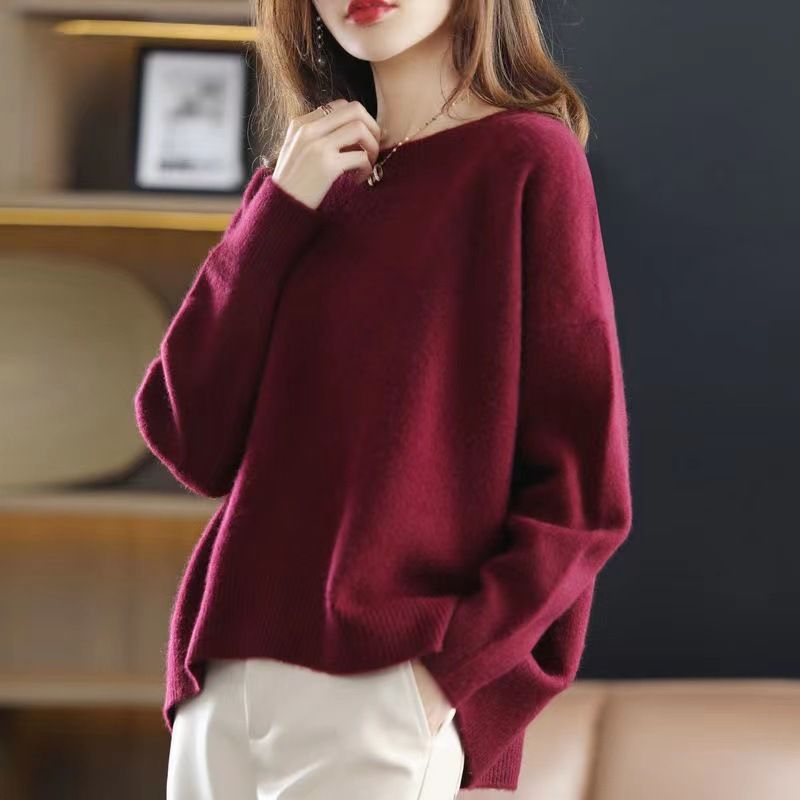 Strik Til Kvinder 2023 Efterår Og Vinter Ny Rundhalset Pullover Ensfarvet Sweater Med Løs Bund