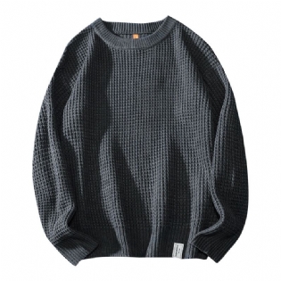 Strik Til Mænd 2023 Ensfarvet Mørkegrå Varm Sweater Rund Hals Løs