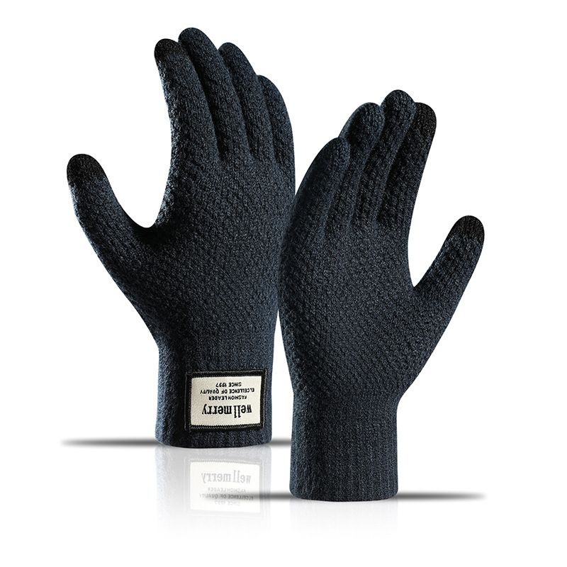 Strikkede Handsker Efterår Og Vinter Plus Størrelse Mænds Fleece Fortykket Jacquard Varm Uld Touchscreen