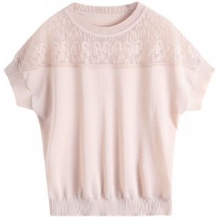 Svedabsorberende Og Åndbar Tencel 2023 Sommer Kvinders Nye Korte Løs Rundhalsede Hule Blonder Kortærmede T-shirt Bundstrik
