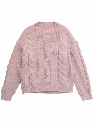 Sweater Kvinder 2023 Efterår Ny Casual Rund Hals Snoet Løs Perle Knap Strikket Cardigan Top