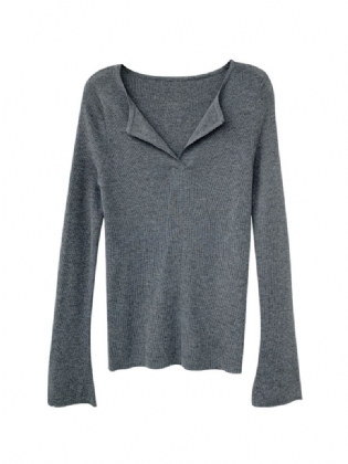 Tidligt Forår Tynd Langærmet Striktrøje Dame Elegant V-hals Bund Skjorte Temperament Selvdyrkning Top T-shirt