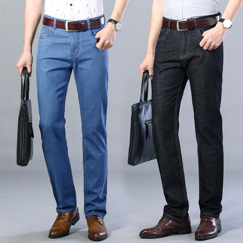 Tynde Stretch Jeans Mænd Trend Løse Bukser Med Lige Ben